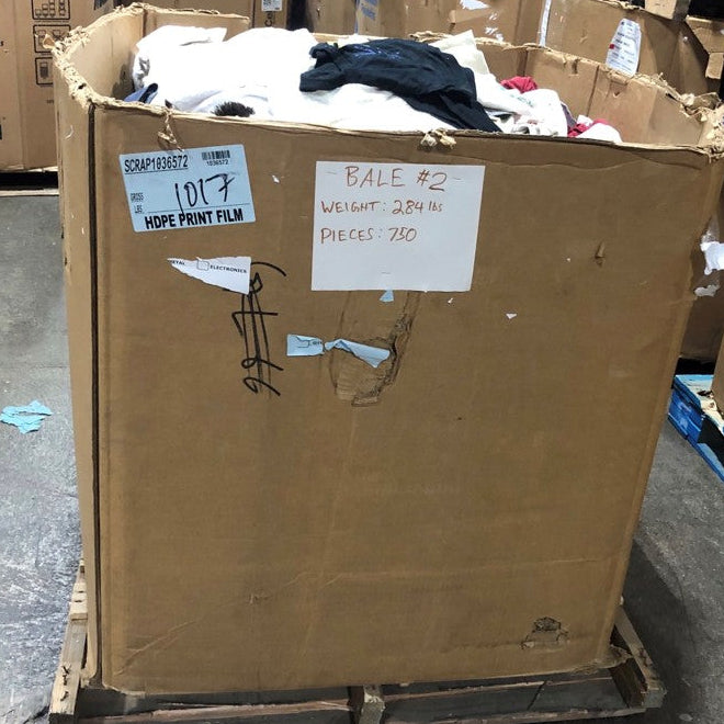Pallet box filled with mixed clothing